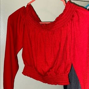 Red Off Shoulders Crop Top